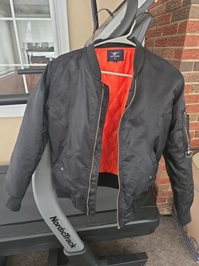 Men's Asstseries Black Bomber Jacket with Orange Lining